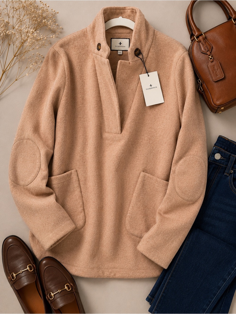 Tuckernuck Camel Pullover Jacket NWT Size XXL Elbow Patch Pockets